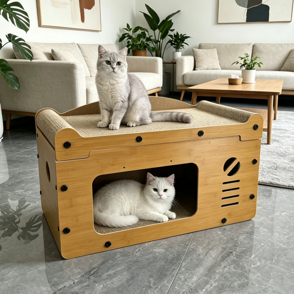 Casă Pisici Retro cu Scratcher