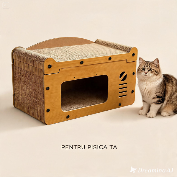 Casă Pisici Retro cu Scratcher